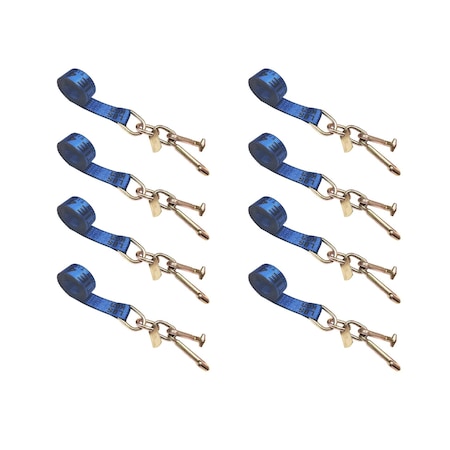 Tie 4 Safe 2" x 10' Tie Down Strap w/ TJ Cluster Hook for Wrecker Tow Truck Auto Hauling Blue, 8PK TWS65-5210-TJ-BU-8